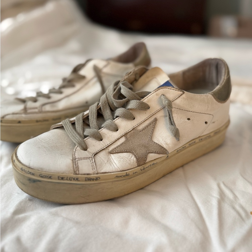 Golden Goose White and Beige Superstar Sneakers